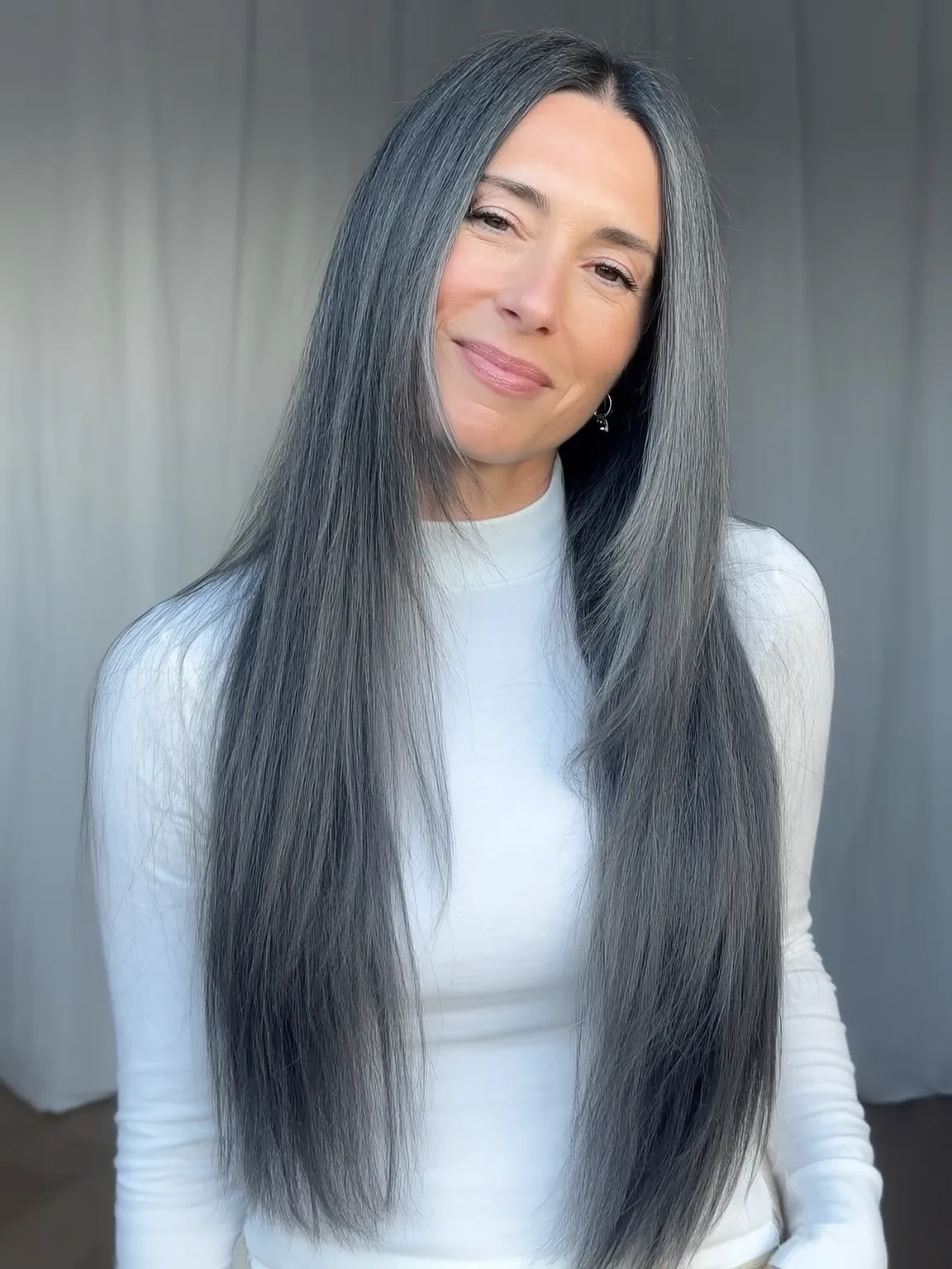 Straight Silver Frost Long Layers with Sleek Finish